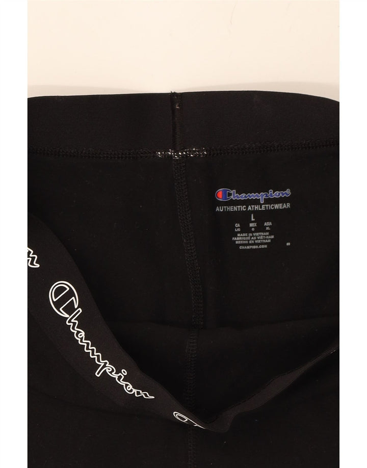 CHAMPION Womens Graphic Leggings UK 16 Large  Black Vintage Champion and Second-Hand Champion from Messina Hembry 