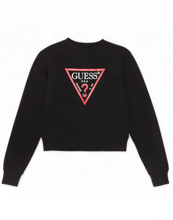 Guess Womens Graphic Loose Fit Sweatshirt Pullover UK 6 XS Schwarz Baumwolle