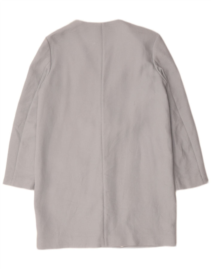 Zara Damen Longline 1-Knopf-Blazerjacke UK 14 Mittelblaue Baumwolle