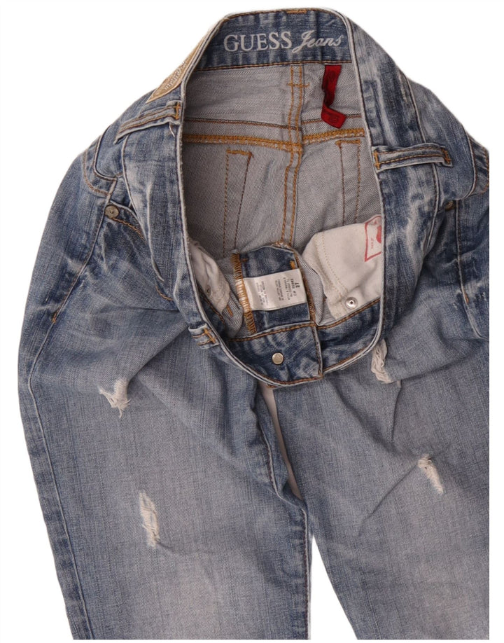 Guess Damen Distressed Straight Jeans W27 L27 Blaue Baumwolle
