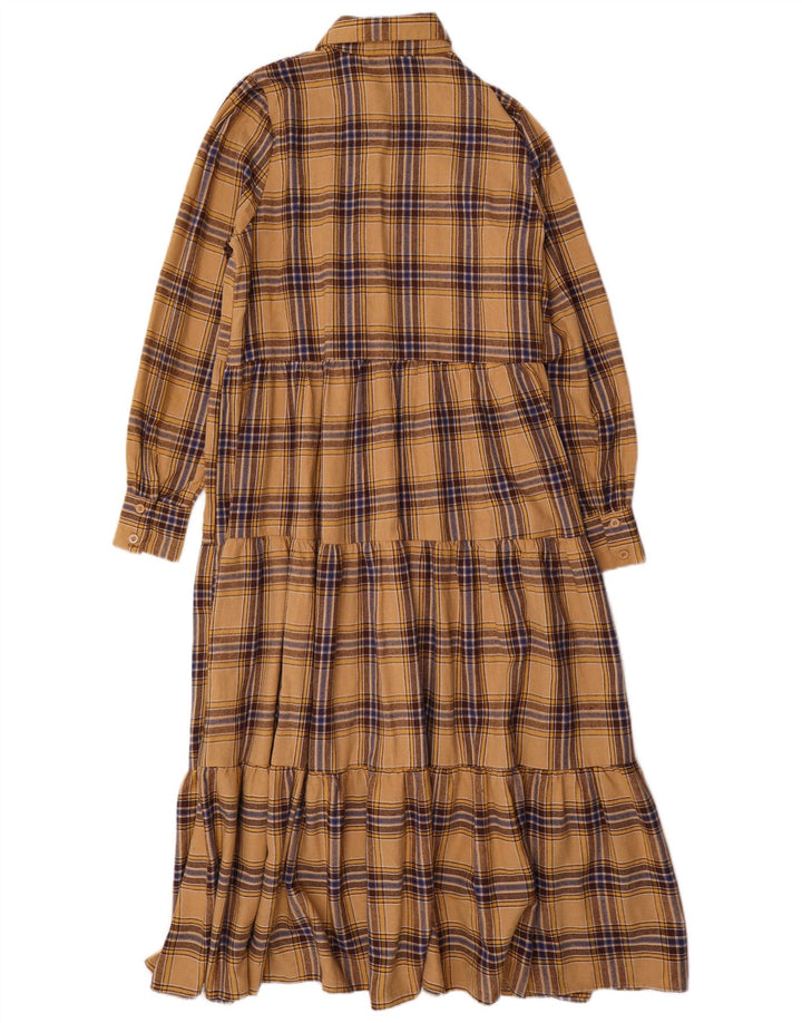 Coast Langarm-Maxikleid für Damen, Größe S, Beige, Karomuster, Polyester