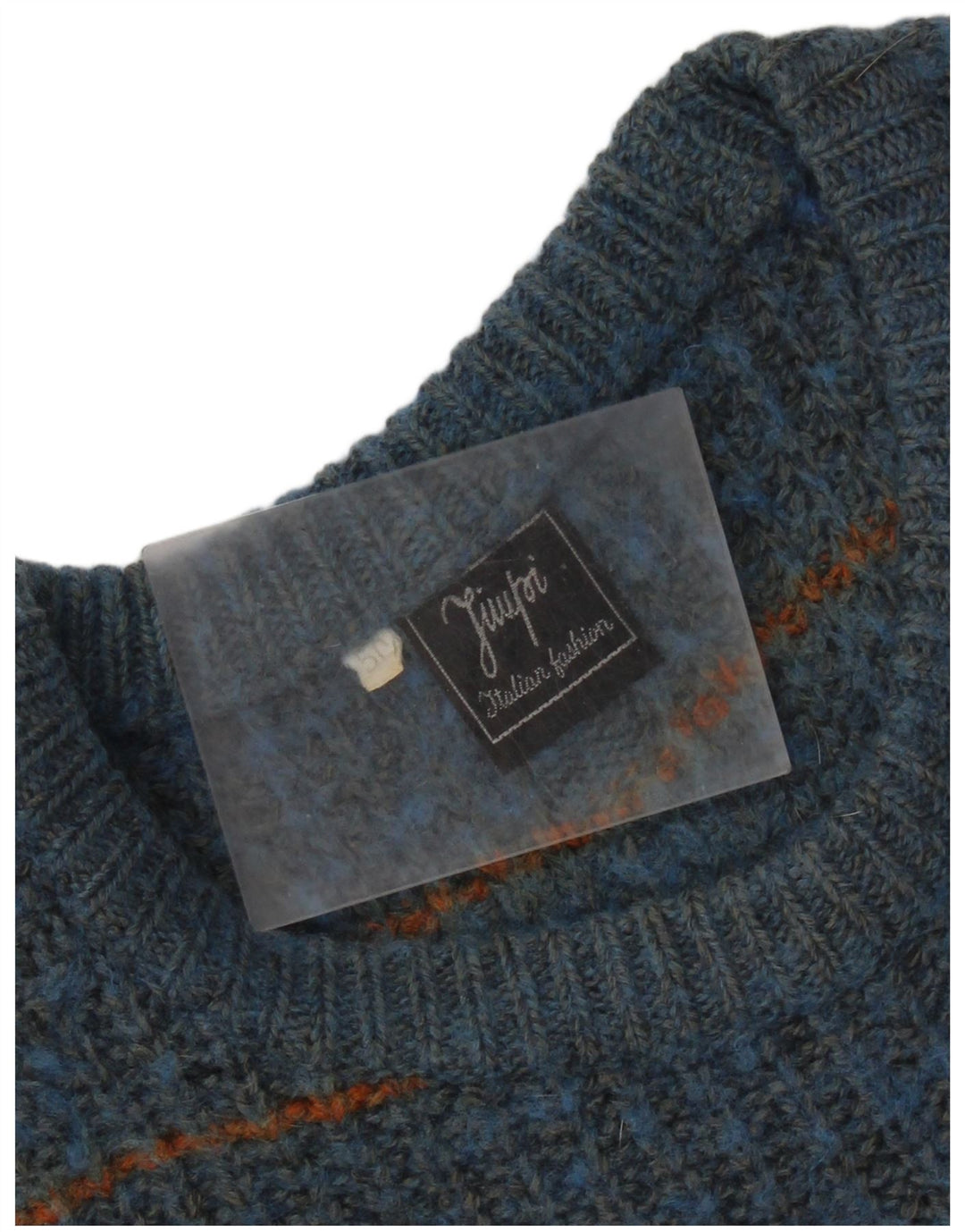 Vintage Herren Pullover mit Rundhalsausschnitt IT 50 Mittelblau gestreift