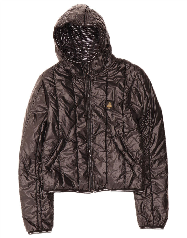 Refrigiwear Damen Kapuzen-Kurzpolsterjacke IT 42 Mittelschwarzes Nylon