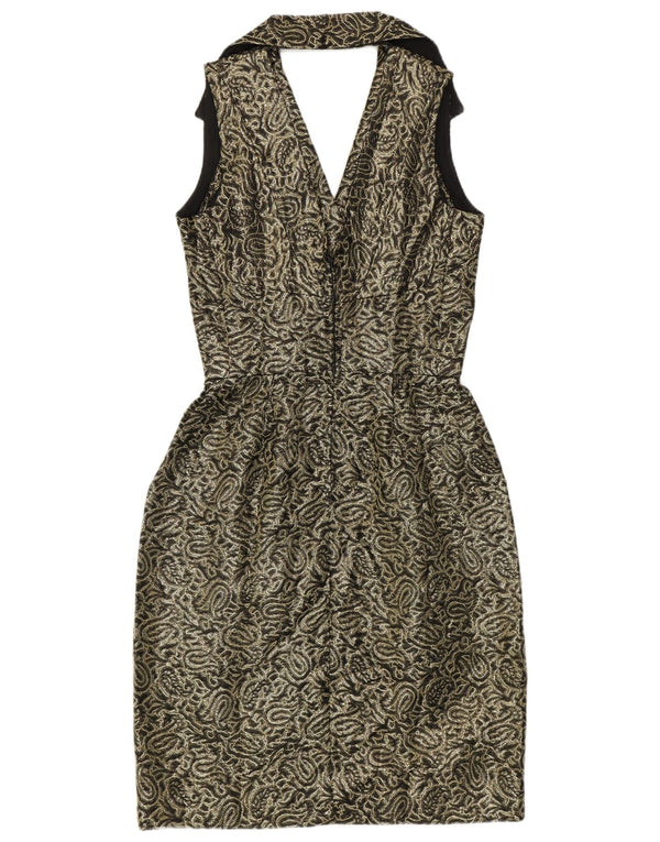 Vintage Damen Neckholder-Kleid UK 10 Small Gold Paisley