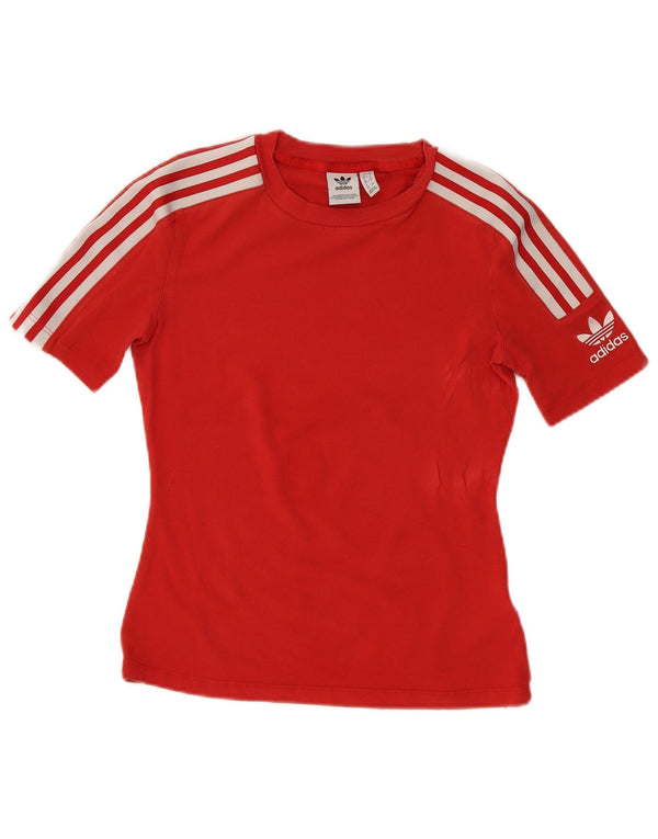 Adidas Damen T-Shirt Top UK 12 Mittelrote Baumwolle