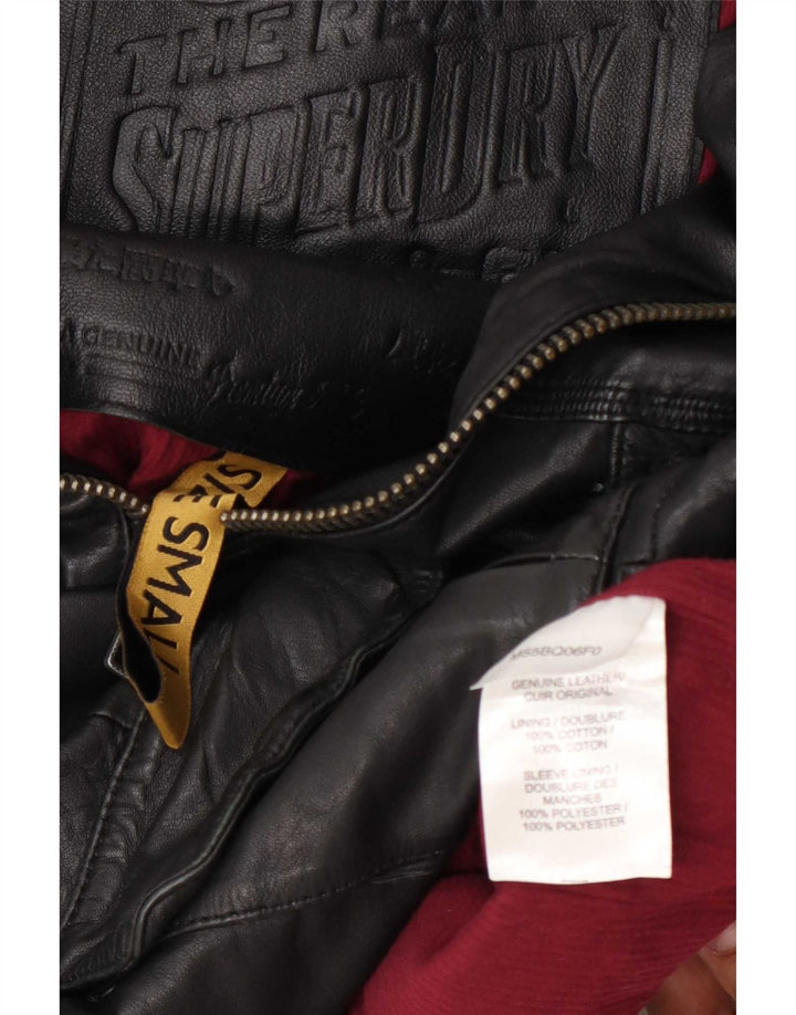 Superdry Damen Militärlederjacke UK 10 Small Schwarz