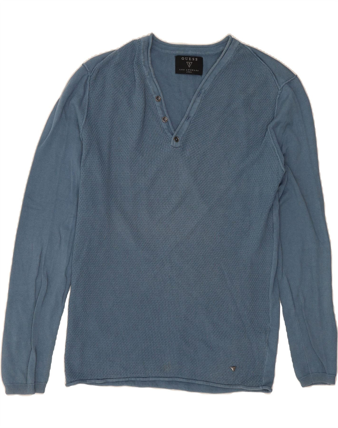 GUESS Mens V-Neck Jumper Sweater UK 40 Medium Blue Cotton Vintage Guess and Second-Hand Guess from Messina Hembry 
