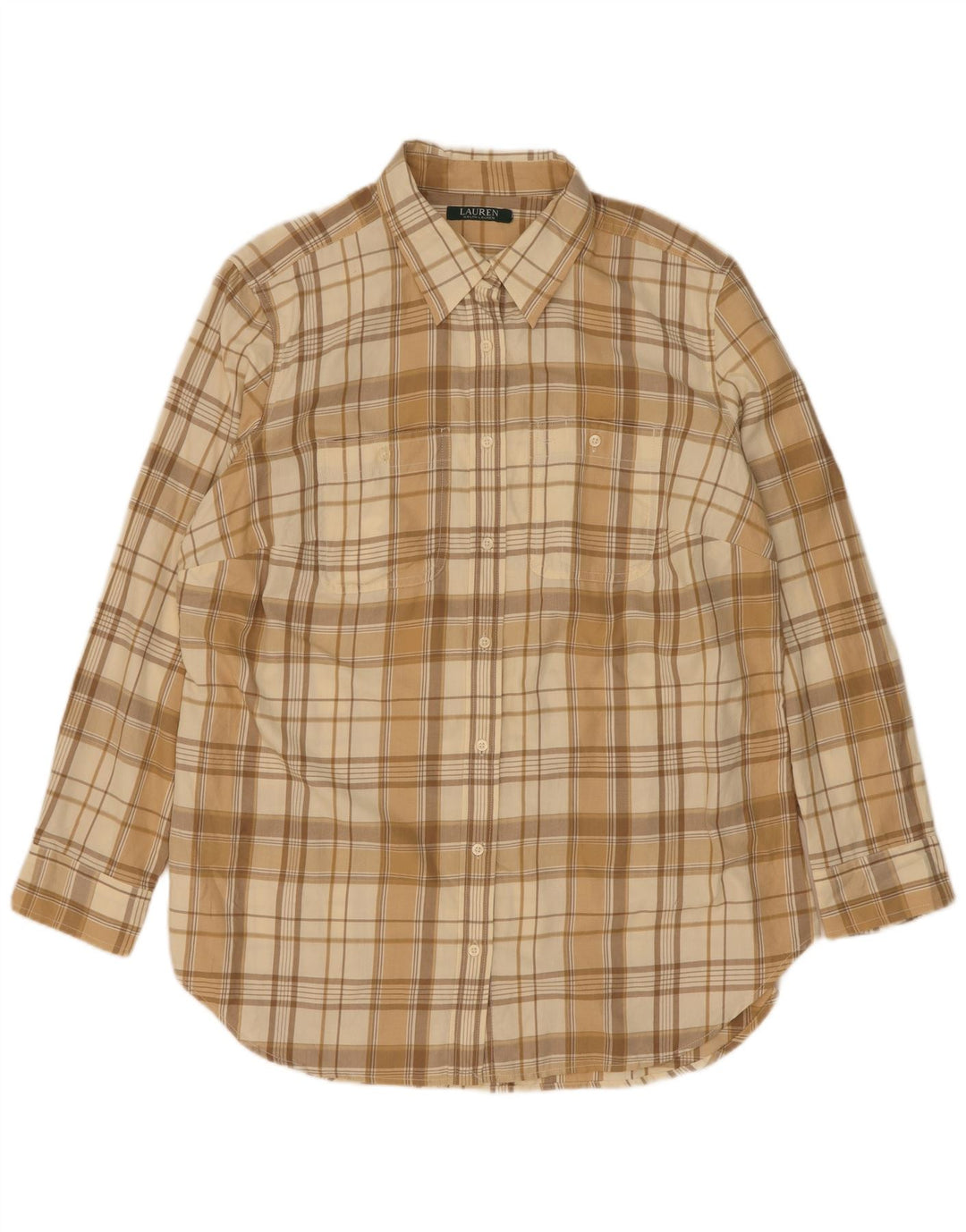 Ralph Lauren Herren-Flanellhemd, mittelbeige, karierte Baumwolle