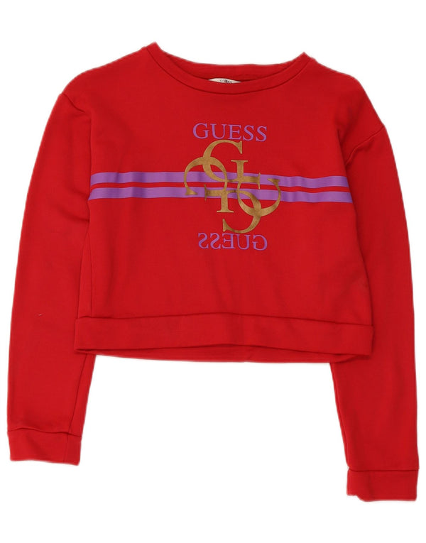 Guess Crop Graphic Sweatshirt-Pullover für Mädchen, 11–12 Jahre, rotes Polyamid