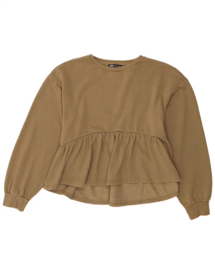Zara Damen Sweatshirt Pullover UK 10 Small Khaki Baumwolle
