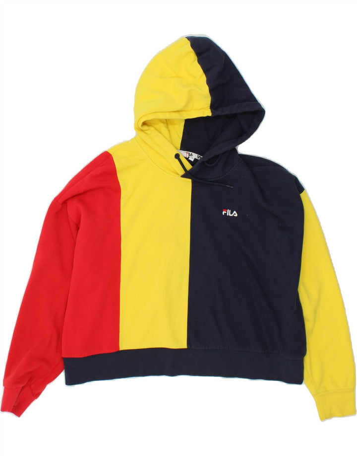 FILA Womens Oversized Crop Hoodie Jumper UK 14 Medium Multicoloured Vintage Fila and Second-Hand Fila from Messina Hembry 