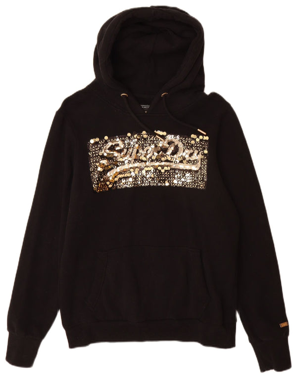 Superdry Damen-Kapuzenpullover mit Grafik, UK 14, Größe L, Schwarz, Baumwolle