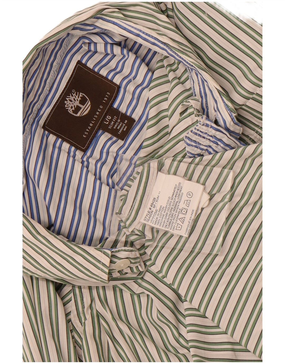 Timberland Herren-Slim-Fit-Hemd, groß, grün gestreift, Baumwolle