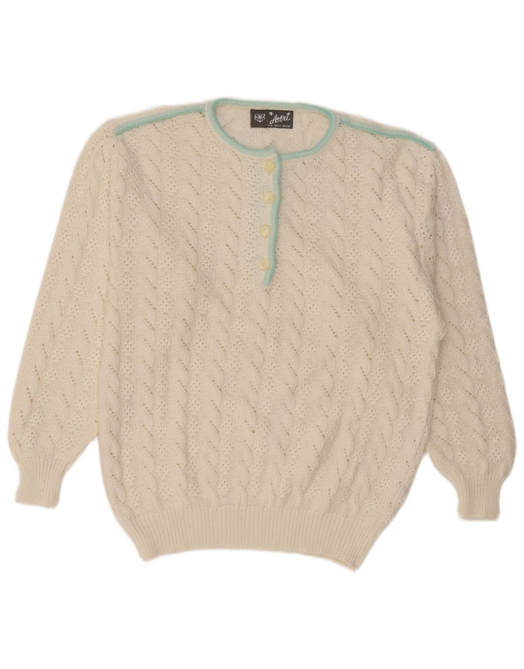 VINTAGE Damen-Pullover mit Rundhalsausschnitt, IT 46, große weiße Baumwolle