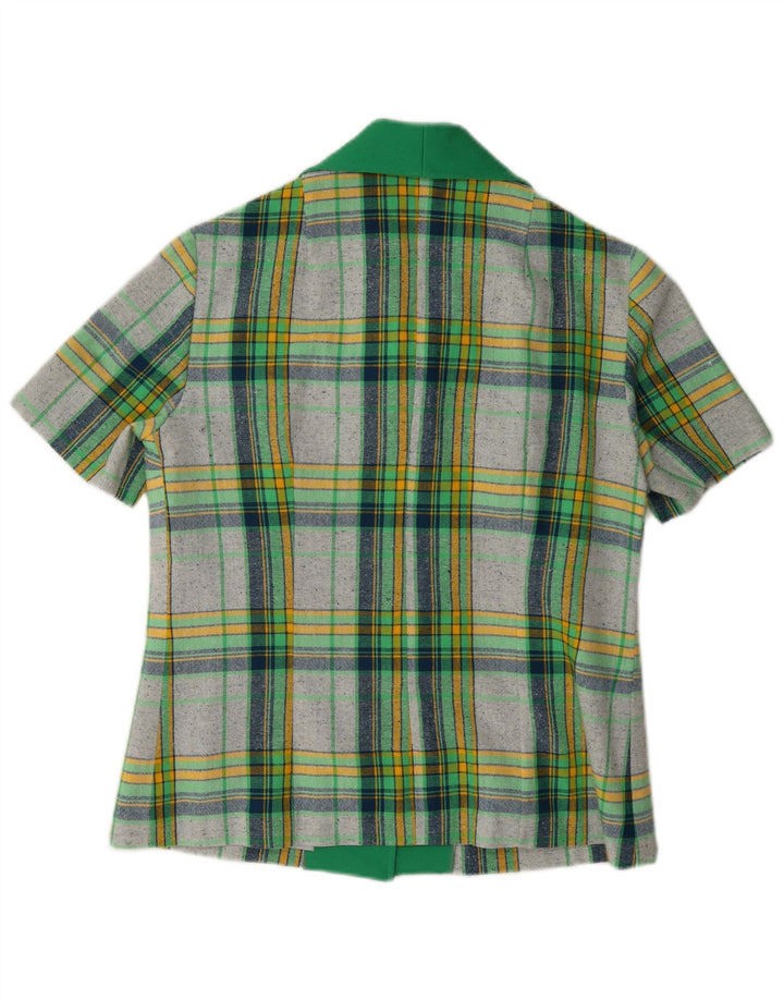 Vintage Damen Kurzarm-Hemdbluse IT 40 Small Green Check Polyester