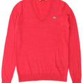 Lacoste Damen-Pullover mit V-Ausschnitt, Größe 36, kleine rote Merinowolle