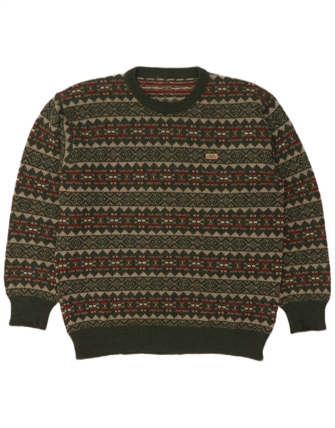 Silvy Herren-Pullover mit Rundhalsausschnitt, IT 52, Größe L, Grün, Fair Isle