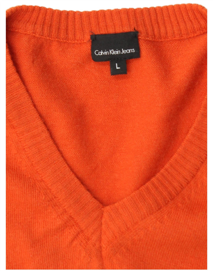 CALVIN KLEIN JEANS Damen Pullover mit V-Ausschnitt UK 14 Große orange Wolle