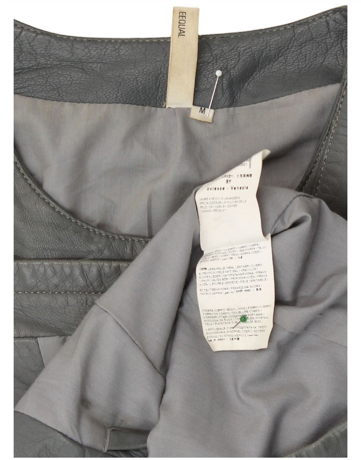 Vintage Damen Crop Lederjacke UK 12 Mittelgraues Leder