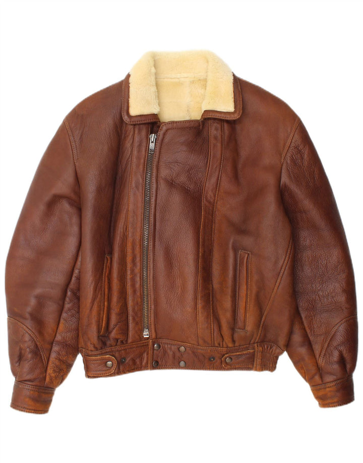 Vintage Herren Shearling Jacke IT 48 Mittelbraun