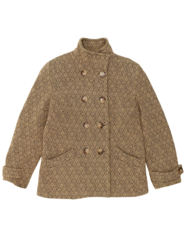 Vintage Damen Pea Coat UK 12 Medium Beige Argyle/Diamant Schurwolle