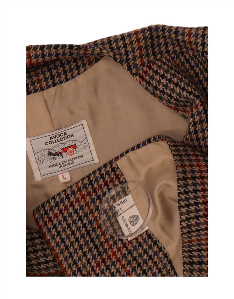 AVOCA Womens 5 Button Blazer Jacket UK 16 Large Brown Houndstooth New Wool Vintage Avoca and Second-Hand Avoca from Messina Hembry 