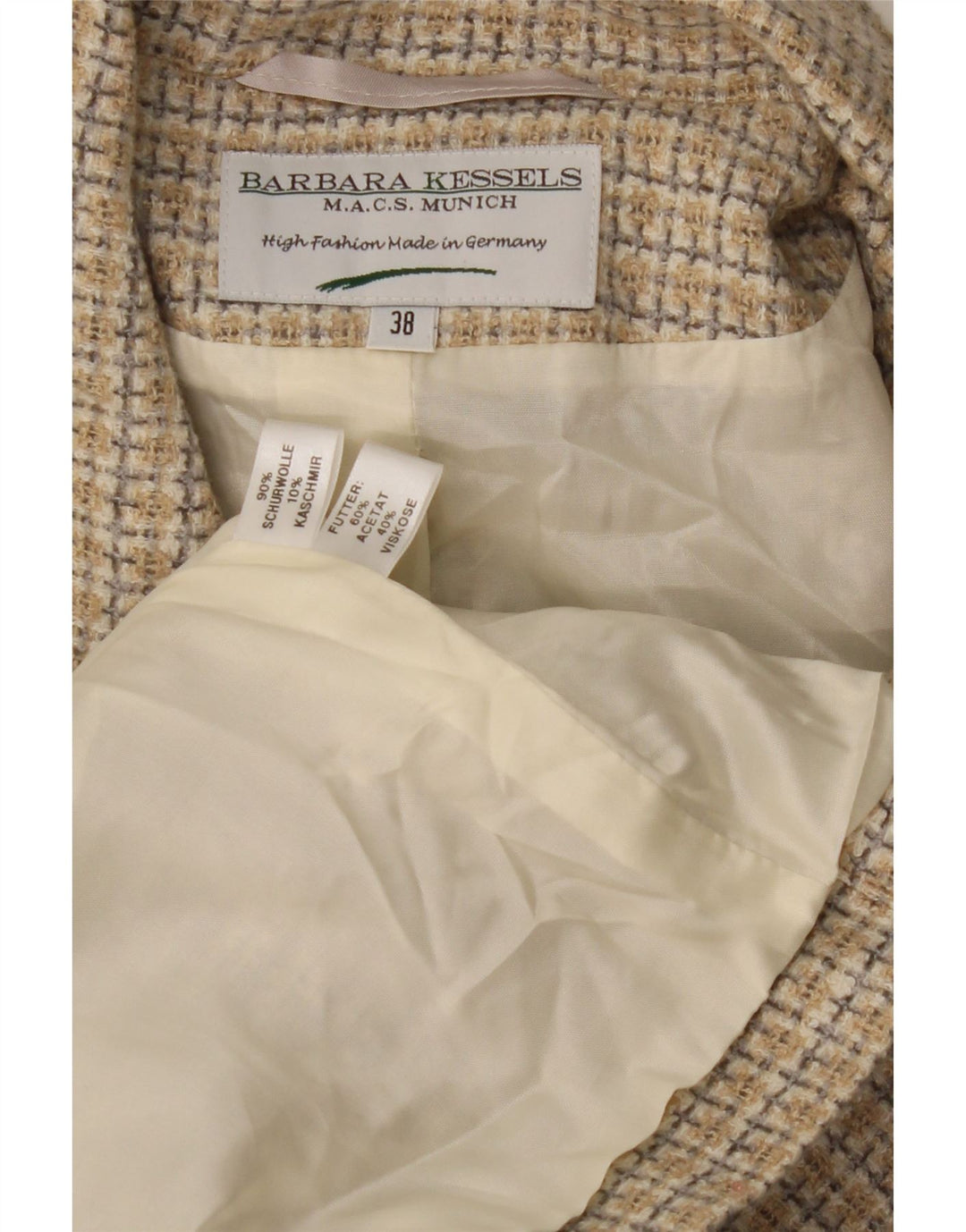 Barbara Kessels Damen 4-Knopf-Blazerjacke EU 38 Mittelbeige karierte Wolle
