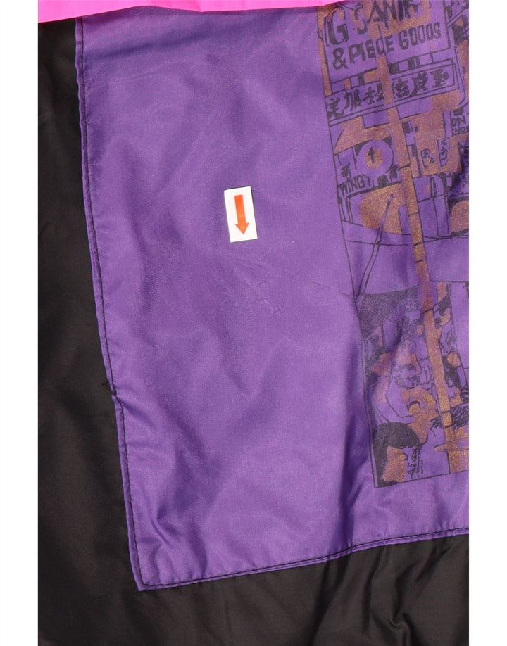 VINTAGE Herren-Anorakjacke mit Kapuze, UK 38, mittelschwarzes Colourblock-Polyamid