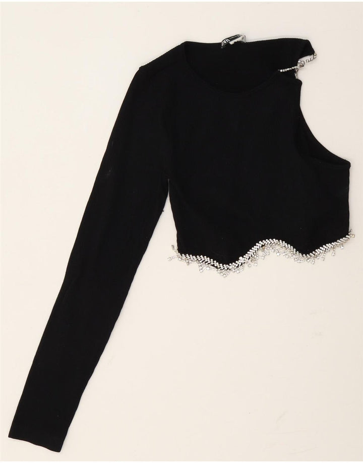 Zara Damen Crop One Shoulder Top UK 14 Large Schwarz