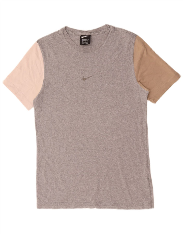 Nike Herren-T-Shirt mit Standard-Passform, mittelgraue Colourblock-Baumwolle
