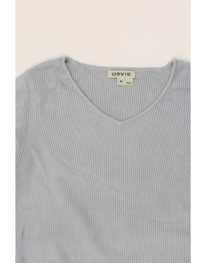 ORVIS Womens V-Neck Jumper Sweater UK 12 Medium Blue Cotton Vintage Orvis and Second-Hand Orvis from Messina Hembry 