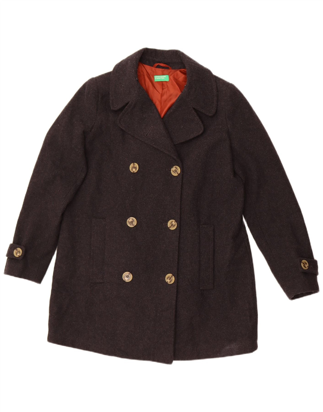 Benetton Damen Übergroßer Pea Coat UK 10 Small Graue Wolle