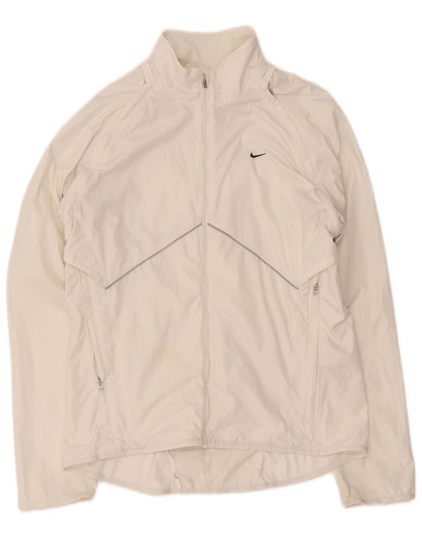 Nike Damen-Trainingsanzug-Top-Jacke UK 10/12 Mittelweißes Polyester
