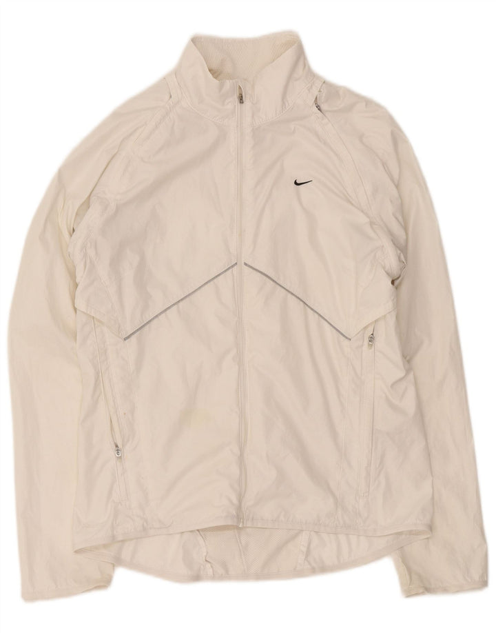 Nike Damen-Trainingsanzug-Top-Jacke UK 10/12 Mittelweißes Polyester