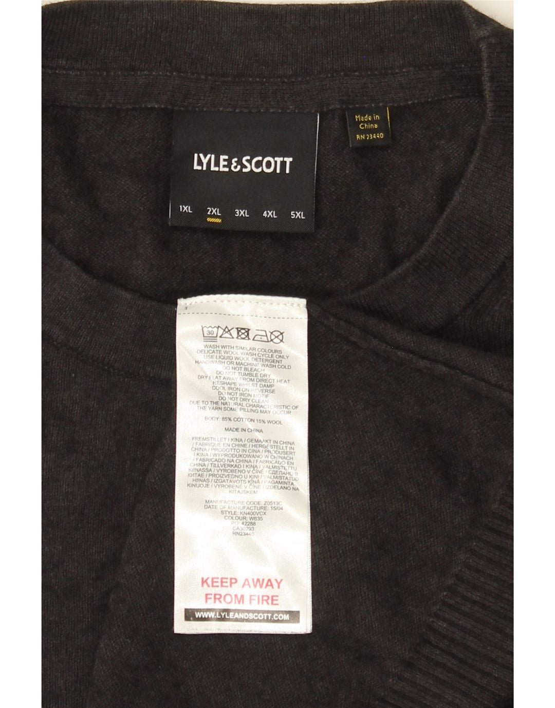 Lyle & Scott Herren-Pullover mit Rundhalsausschnitt, 2XL, graue Baumwolle