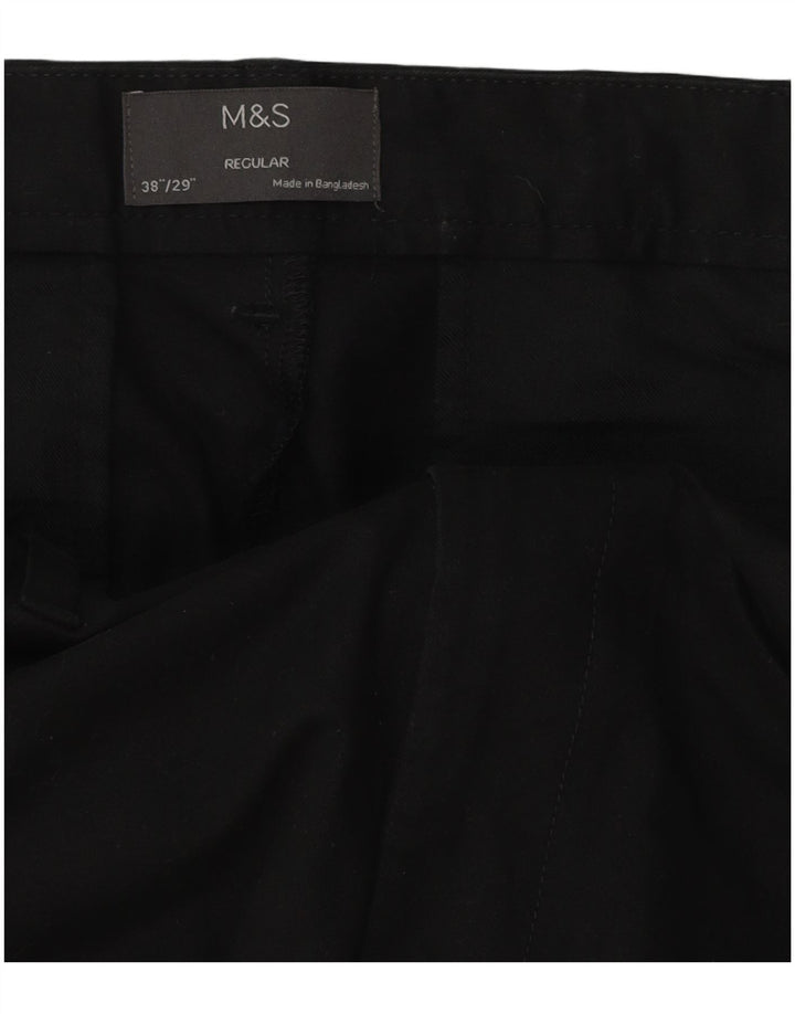 Marks & Spencer Herren-Chinohose mit normaler Passform, W38 L29, schwarze Baumwolle