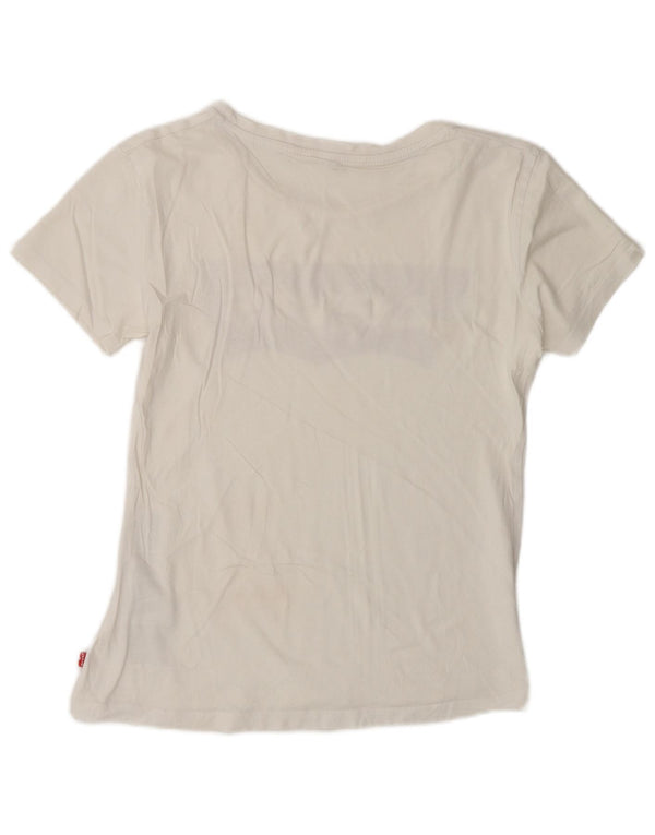 Levi's Damen-T-Shirt mit Grafik, UK 10, Größe S, weiße Baumwolle