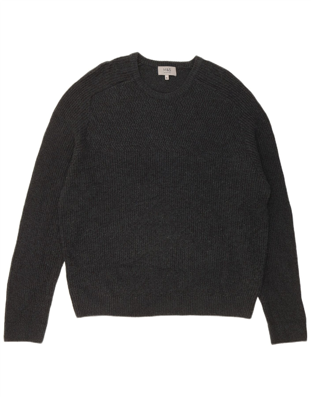 Marks & Spencer Herren-Pullover mit Rundhalsausschnitt, XL, grau geflecktes Acryl