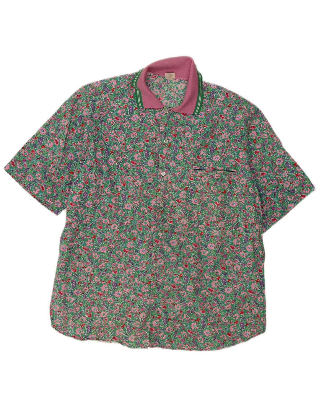 Vintage Herren Kurzarmhemd Großes grünes Paisley