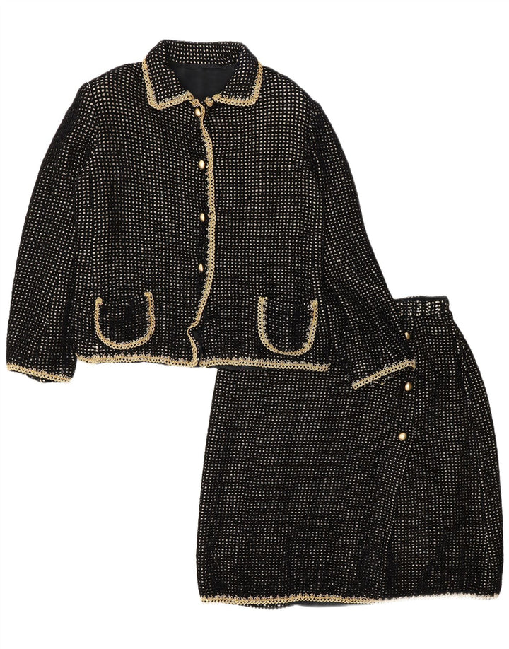 Vintage Damen 2-teiliges Rockset UK 14 Medium W30 Schwarz Geometrisch