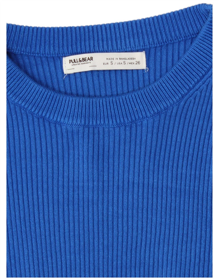 Pull & Bear Damen Crop Pullover mit U-Boot-Ausschnitt, Gr. 8, Blau