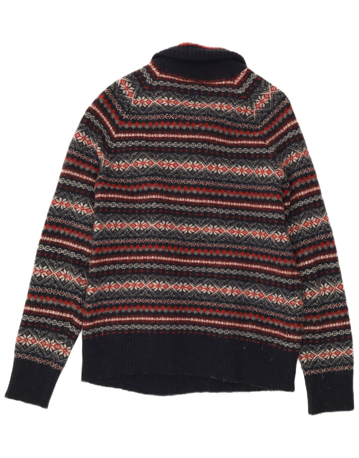 FAT FACE Damen-Pullover mit Reißverschluss am Hals, UK 14, mittleres Marineblau, Fair Isle-Muster