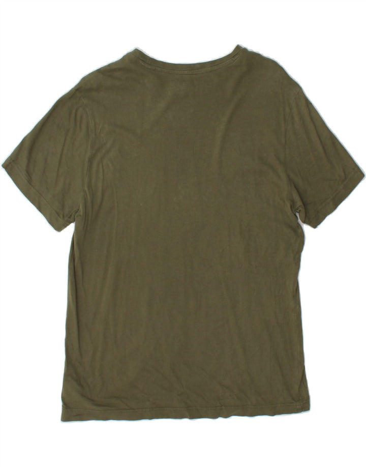 REEBOK Womens Graphic T-Shirt Top UK 14 Medium Khaki Cotton Vintage Reebok and Second-Hand Reebok from Messina Hembry 