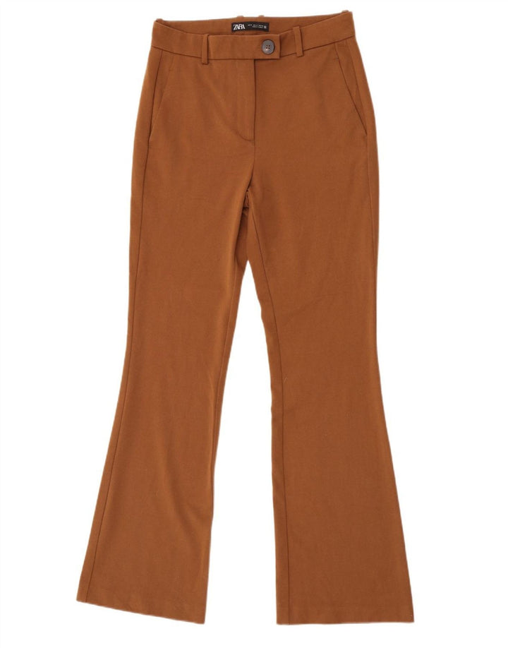 Zara Damen Flare Chino-Hose, Größe S, W26, L32, Braun, Polyester