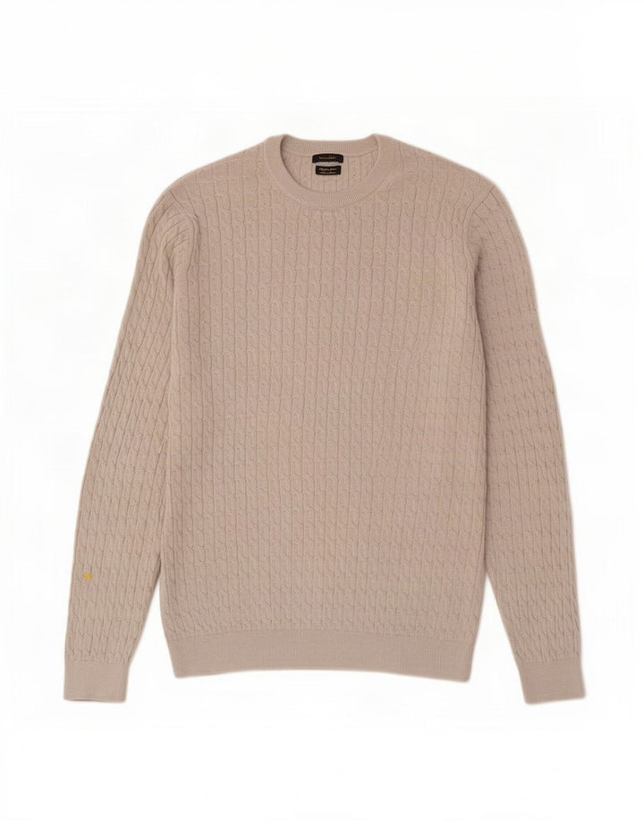Massimo Dutti Herren-Pullover mit Rundhalsausschnitt, mittelgraue Baumwolle
