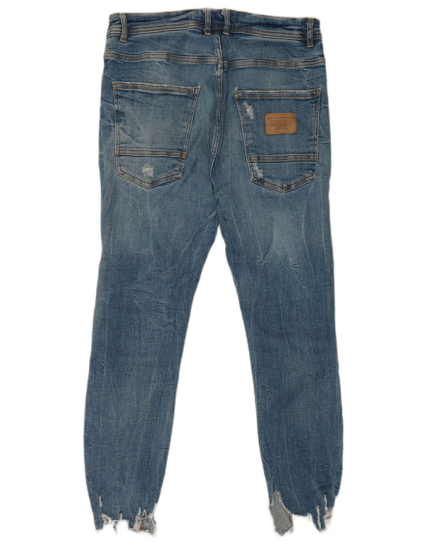 Zara Herren Skinny Distressed Cropped Jeans EU 42 Large W32 L25 Blaue Baumwolle