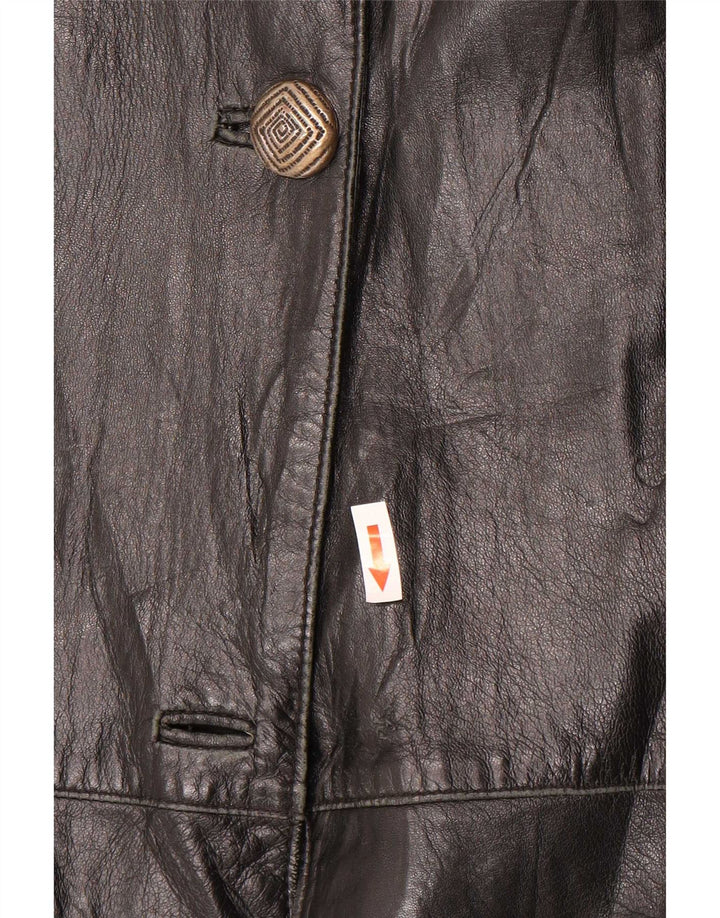 Vintage Damen Übergroßer Ledermantel IT 46 Large Schwarz