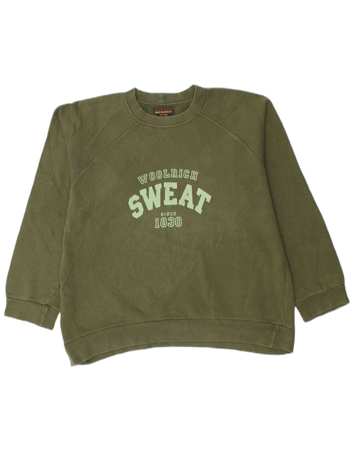 Woolrich Herren-Sweatshirt mit Grafik, groß, grüne Baumwolle