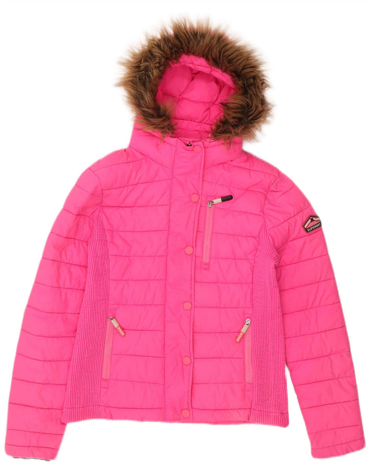 Superdry Wattierte Damenjacke mit Kapuze, UK 14, Größe L, Rosa, Polyester