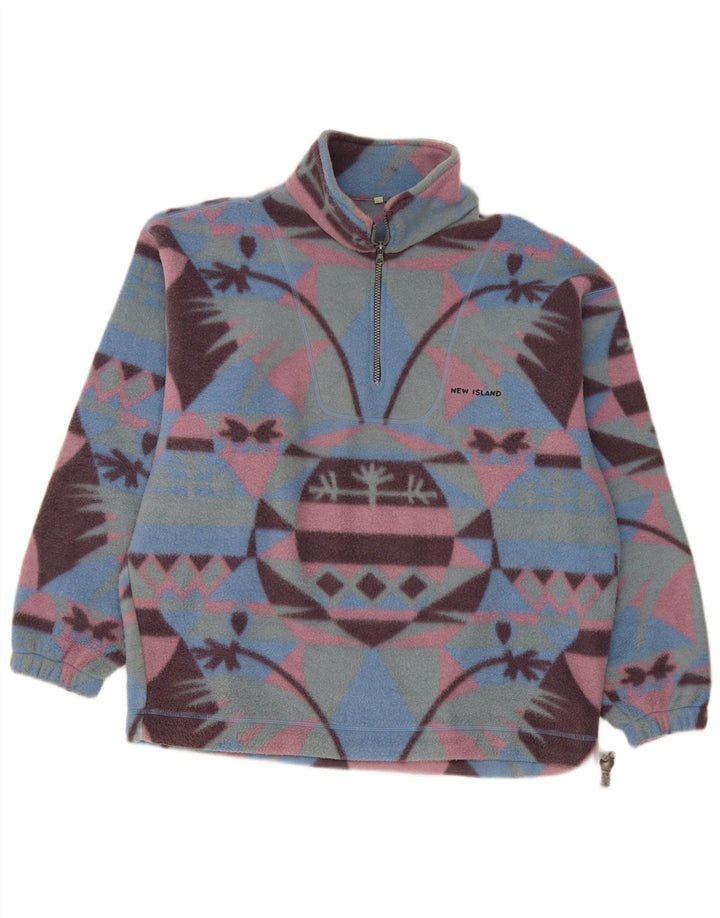 Vintage Herren Fleecepullover mit Reißverschluss, groß, mehrfarbig, Fair Isle